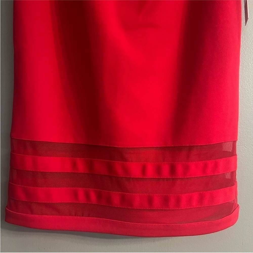 NWT Calvin Klein Mesh Illusion-trim Bell Sleeve Scuba Crepe Sheath Dress Red 18W - Picture 8 of 10